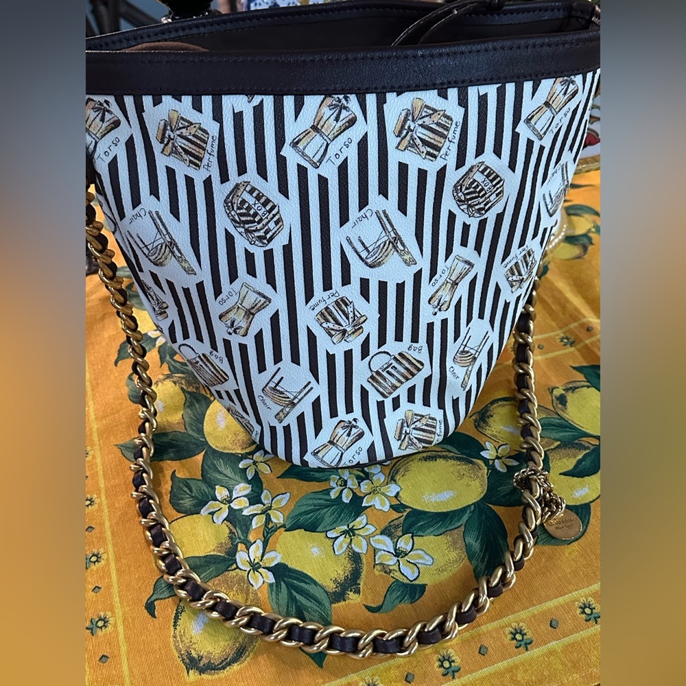 VINTAGE RARE Henri Bendel Leather Bucket Bag Centennial Stripes Please Read - Picture 11 of 15